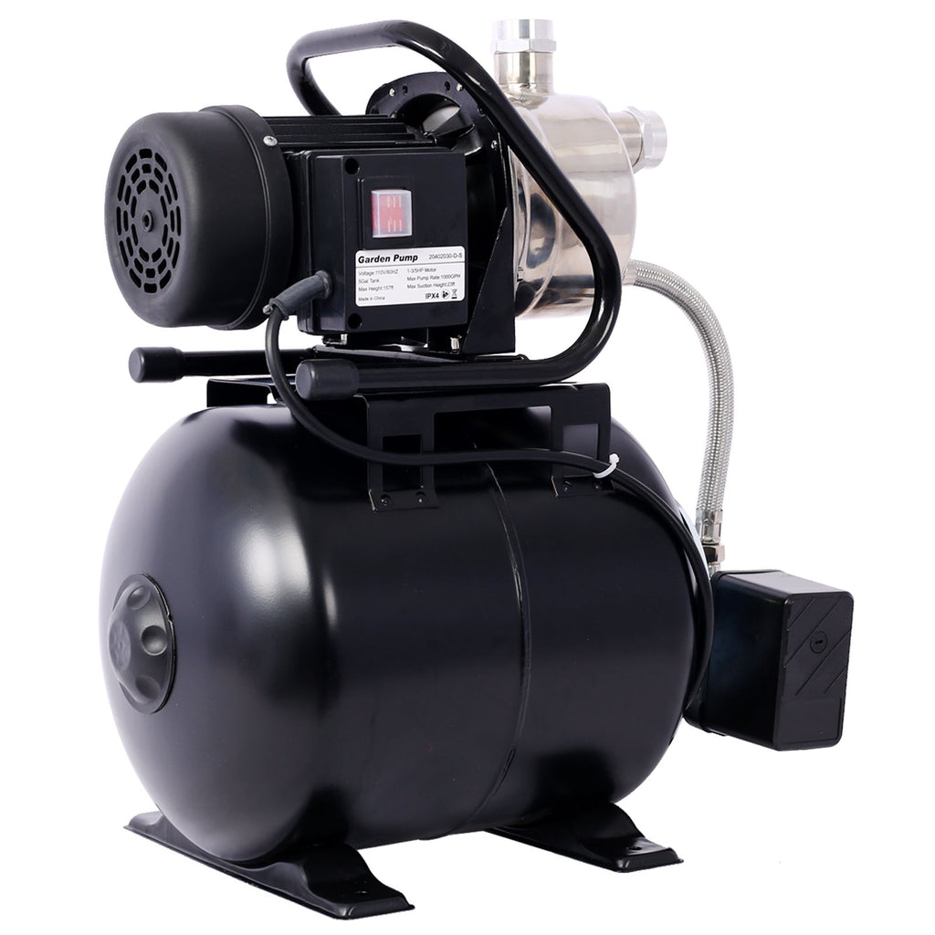 1.6HP Shallow Well Pump with 5-Gallon Pressure Tank – Automatic Water Booster, Garden & Irrigation Pump