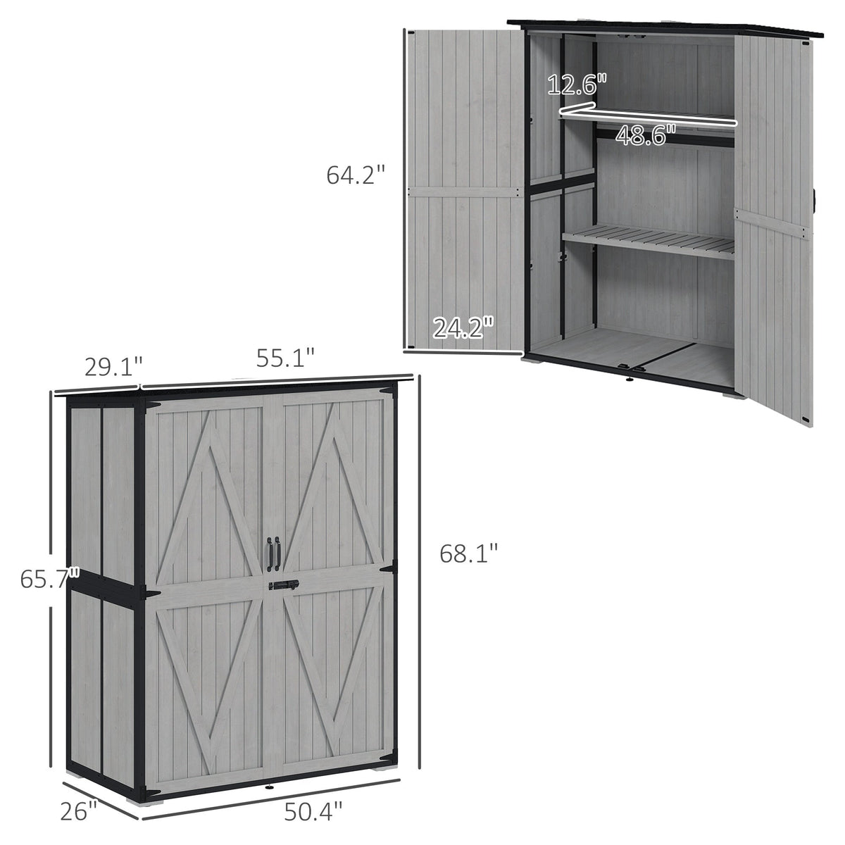 Outdoor Wooden Garden Storage Shed with Lockable Doors & Shelves