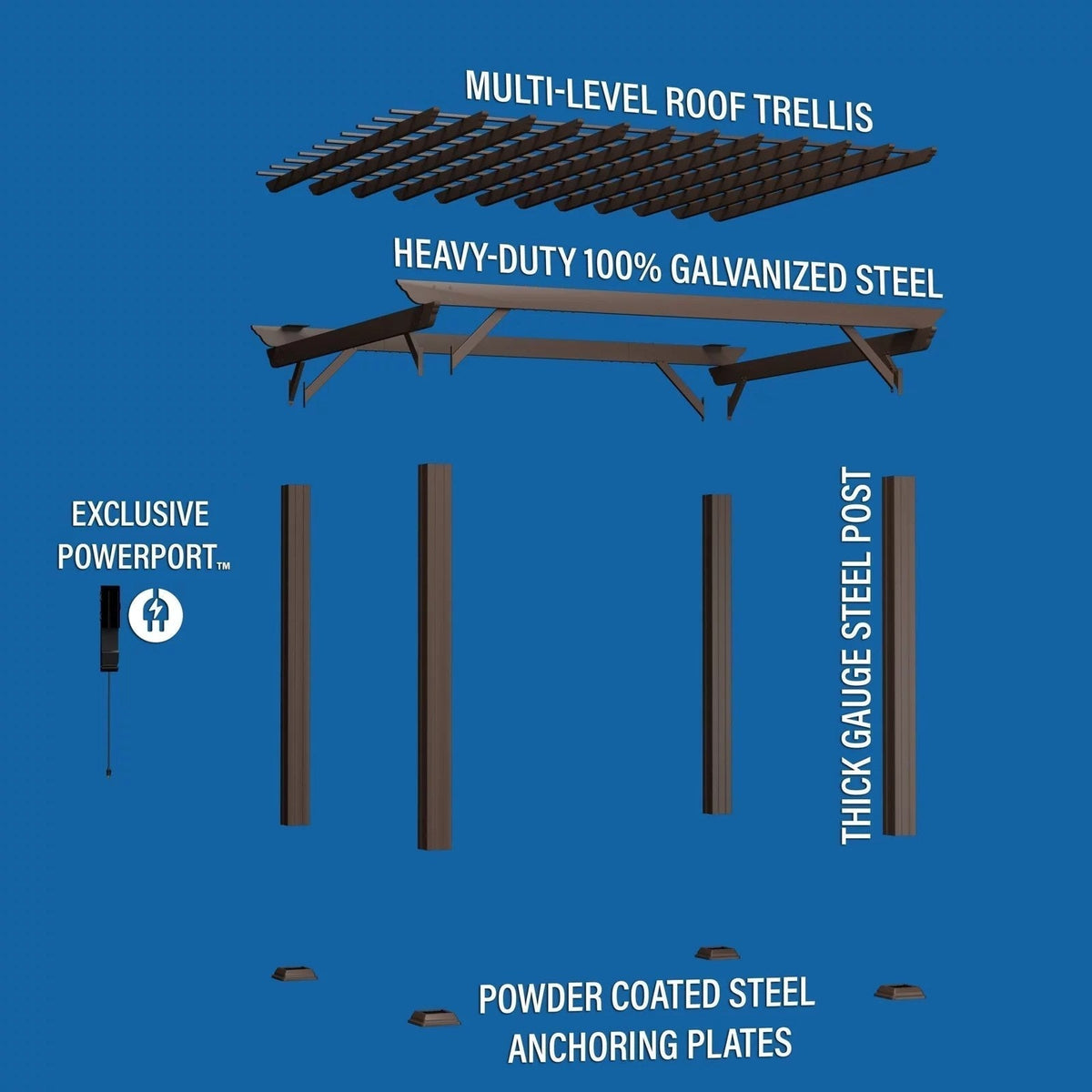 12 x 10 Ashford Traditional Steel Pergola With Sail Shade Soft Canopy