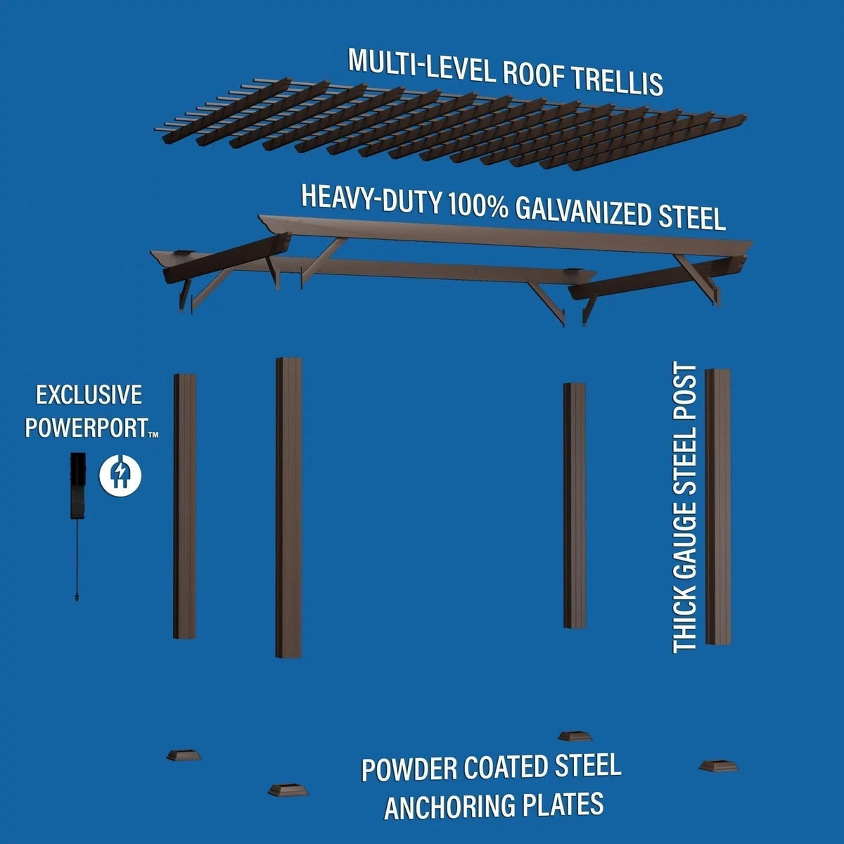 14×10 Ashford Traditional Steel Pergola With Sail Shade Soft Canopy