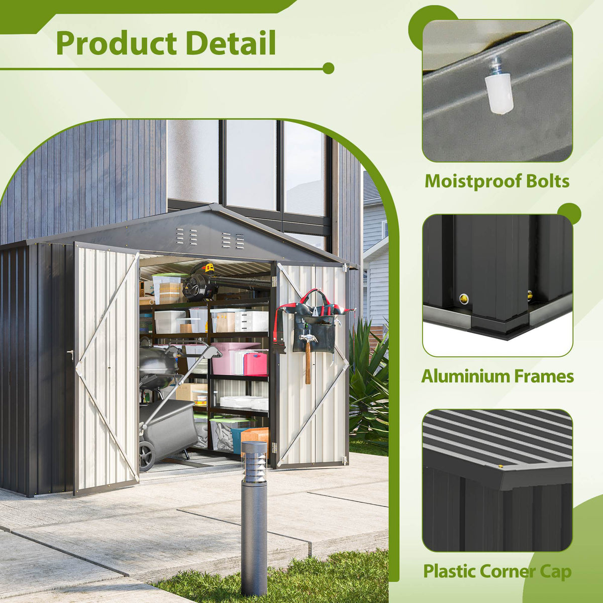 10X8 FT Outdoor Storage Shed, All Weather Metal Sheds With Lockable Doors, Tool Shed For Garden, Patio, Backyard, Lawn, Black
