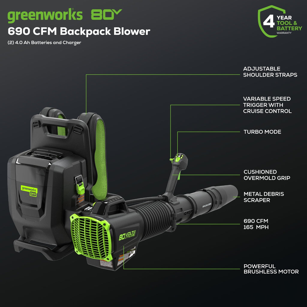Greenworks BLB492 Cordless Backpack Blower Kit 80V 4.0Ah