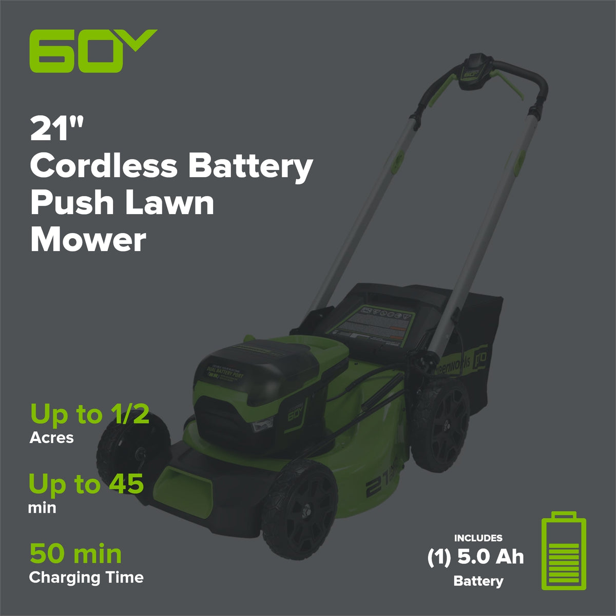 Greenworks MO60L516 Cordless Mower Kit 53.3cm 60V 5.0Ah