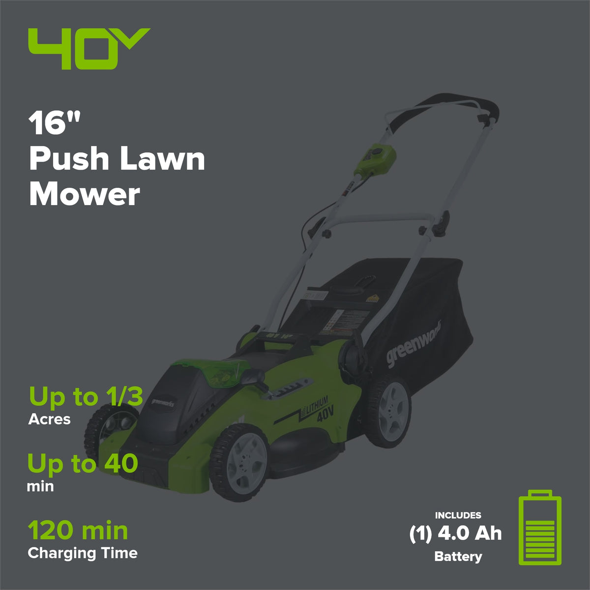 Greenworks LM1604 Cordless Mower Kit 40.6cm 40V