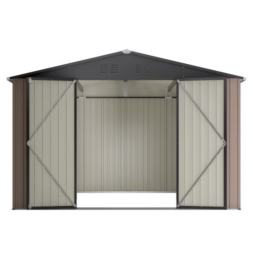10' X 10' Metal Storage Shed For Ourdoor, Steel Yard Shed With Design Of Lockable Doors