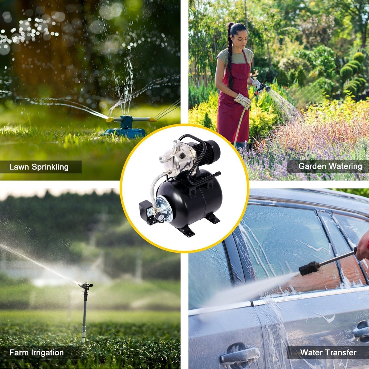 1.6HP Shallow Well Pump with 5-Gallon Pressure Tank – Automatic Water Booster, Garden & Irrigation Pump