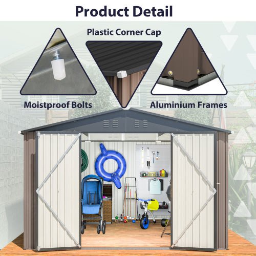 10' X 10' Metal Storage Shed For Ourdoor, Steel Yard Shed With Design Of Lockable Doors