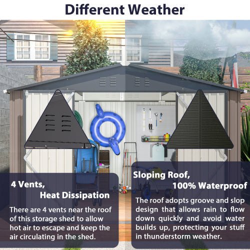 10' X 10' Metal Storage Shed For Ourdoor, Steel Yard Shed With Design Of Lockable Doors