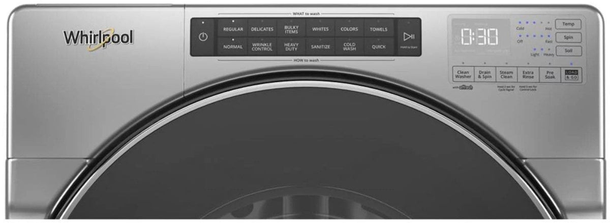 Whirlpool – 4.5 Cu. Ft. High Efficiency Stackable Front Load Washer with Steam and Load & Go XL Dispenser – Chrome shadow