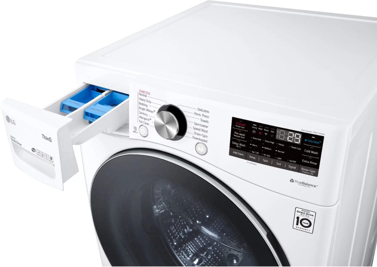 LG – 5.0 Cu. Ft. High-Efficiency Stackable Smart Front Load Washer with Steam and Built-In Intelligence – White