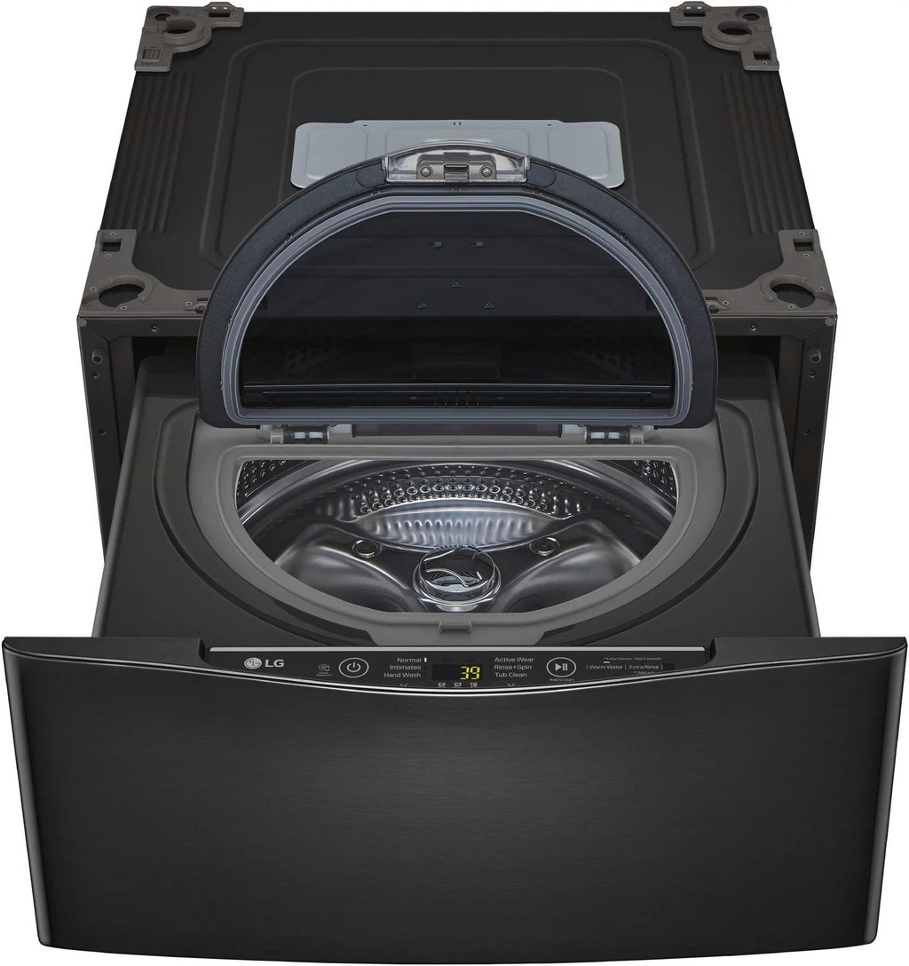 LG – SideKick 1.0 Cu. Ft. High-Efficiency Smart Top Load Pedestal Washer with 3-Motion Technology – Black steel