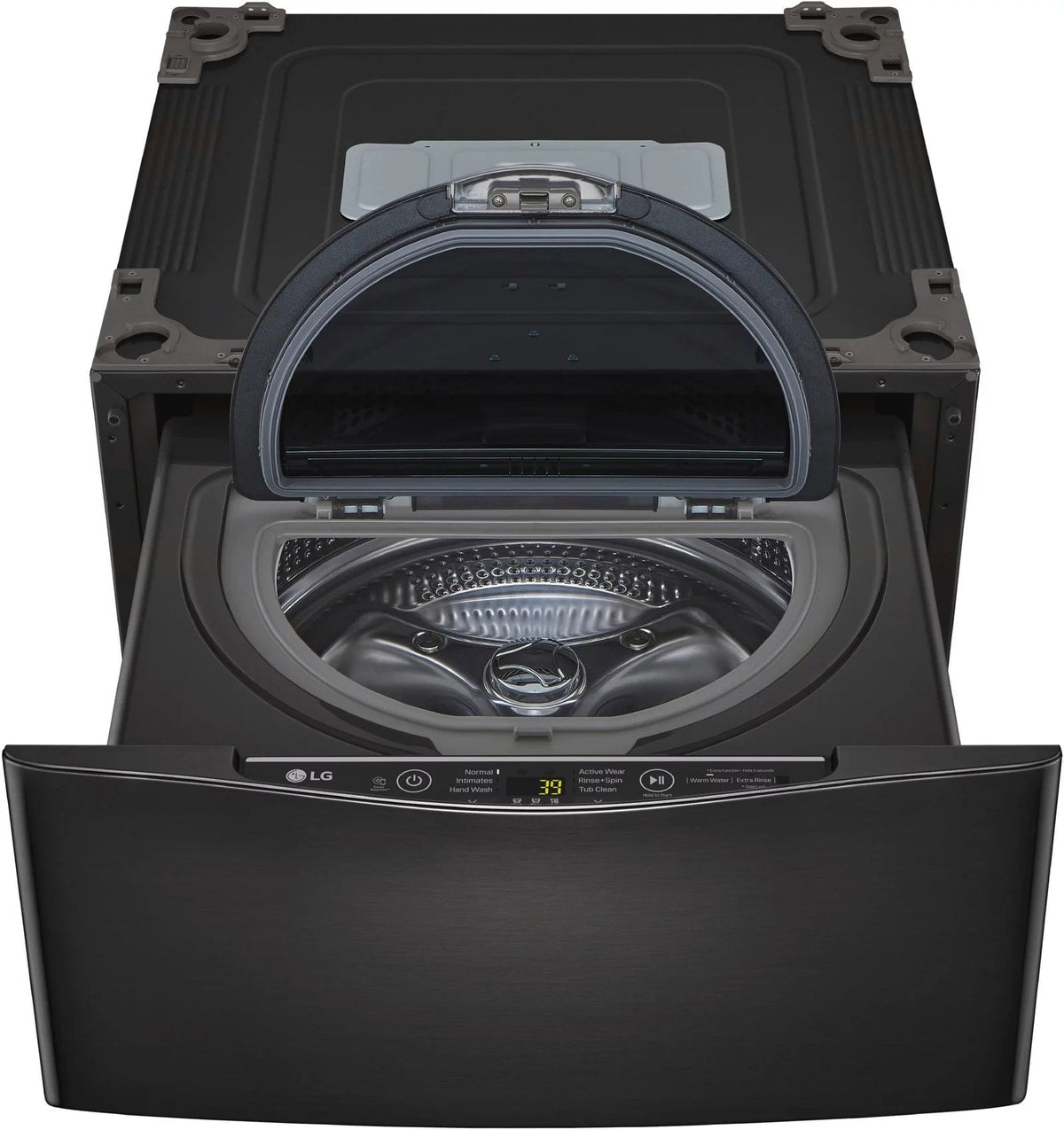 LG – SideKick 1.0 Cu. Ft. High-Efficiency Smart Top Load Pedestal Washer with 3-Motion Technology – Black steel