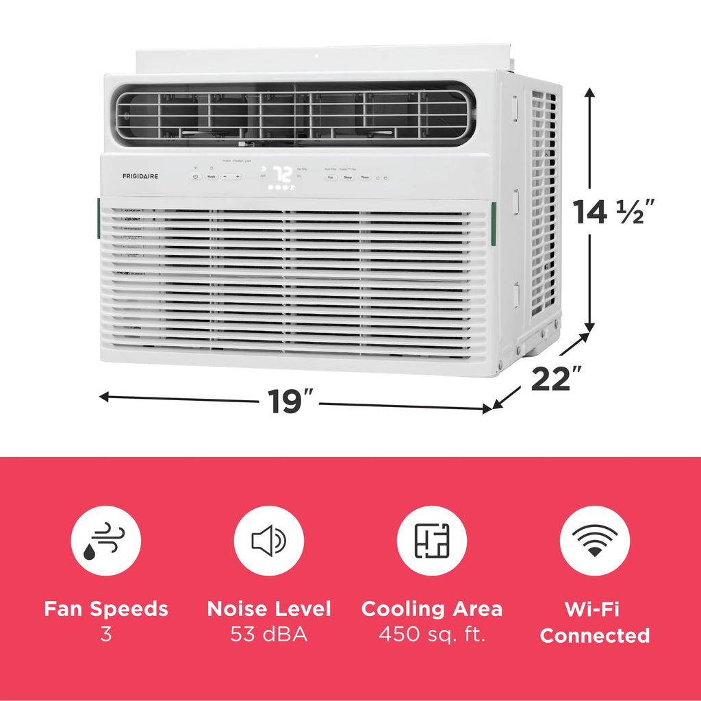 10,000 BTU Smart Window Air Conditioner with Wi-Fi, Cools Up to 450 Sq. Ft., Remote Control, Quiet Operation