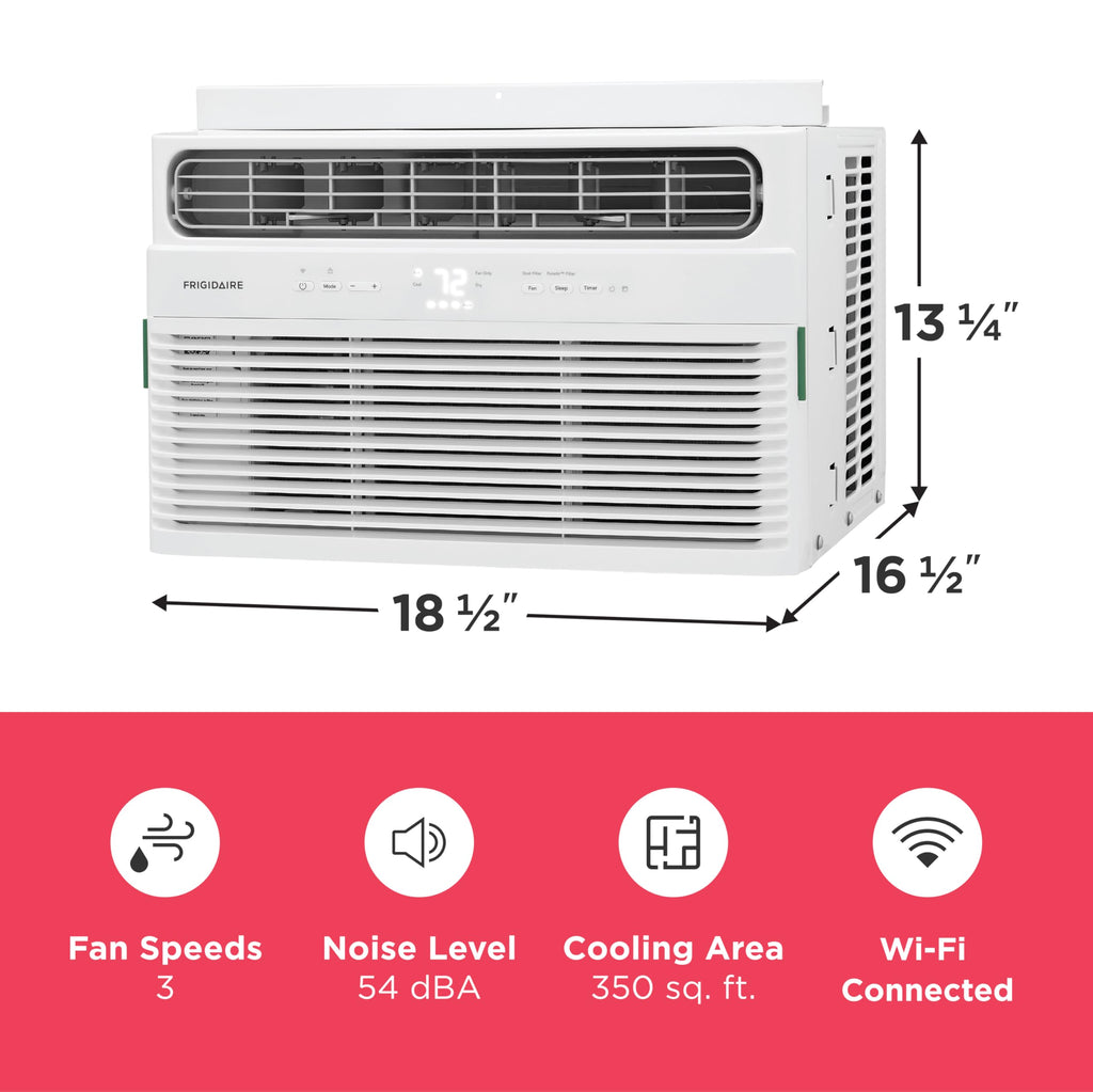 8,000 BTU Smart Window Air Conditioner with Wi-Fi, Cools Up to 350 Sq. Ft., Remote Control, Quiet Operation