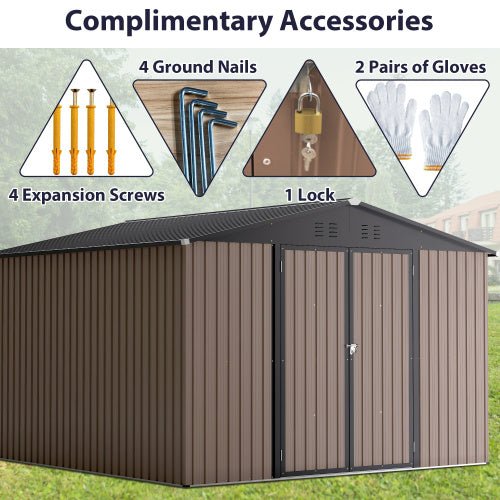 10' X 10' Metal Storage Shed For Ourdoor, Steel Yard Shed With Design Of Lockable Doors