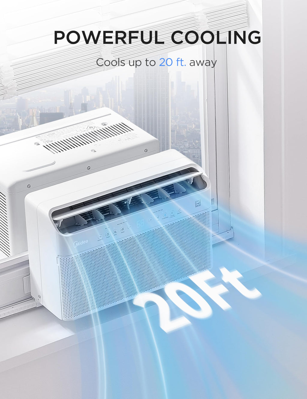 Midea 8,000 BTU U Shaped Window Air Conditioner, Cools up to 350 Sq Ft