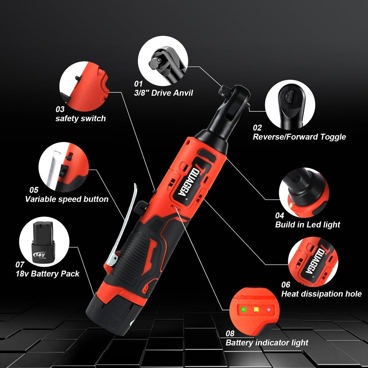 18V Cordless Electric Ratchet Wrench Set with 2 Batteries & Fast Charger