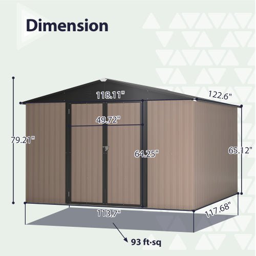 10' X 10' Metal Storage Shed For Ourdoor, Steel Yard Shed With Design Of Lockable Doors