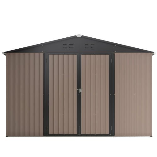 10' X 10' Metal Storage Shed For Ourdoor, Steel Yard Shed With Design Of Lockable Doors