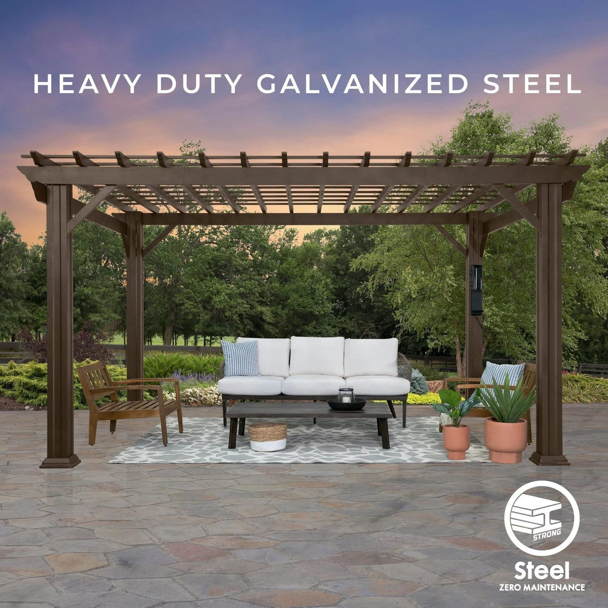 14×10 Ashford Traditional Steel Pergola With Sail Shade Soft Canopy