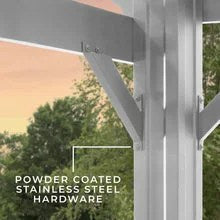 12x10 hawthorne traditional steel pergola with sail shade soft canopy