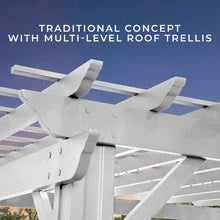 14x10 hawthorne traditional steel pergola with sail shade soft canopy