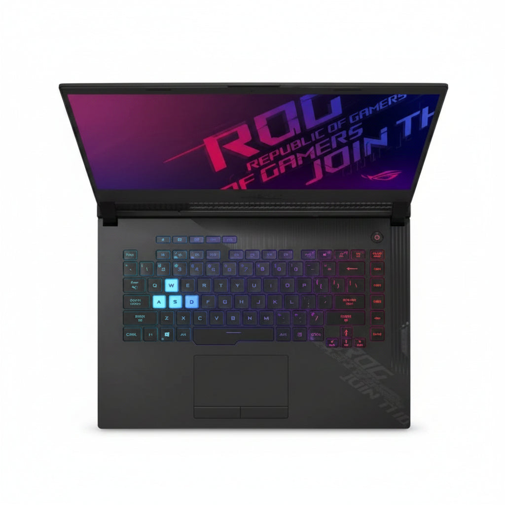 Gaming laptop with illuminated keyboard on a white background