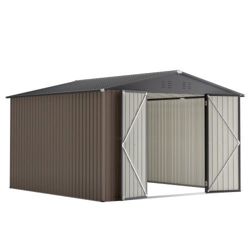 10' X 10' Metal Storage Shed For Ourdoor, Steel Yard Shed With Design Of Lockable Doors