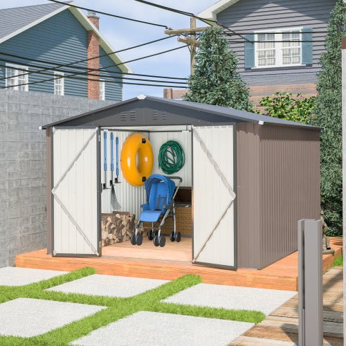 10' X 10' Metal Storage Shed For Ourdoor, Steel Yard Shed With Design Of Lockable Doors