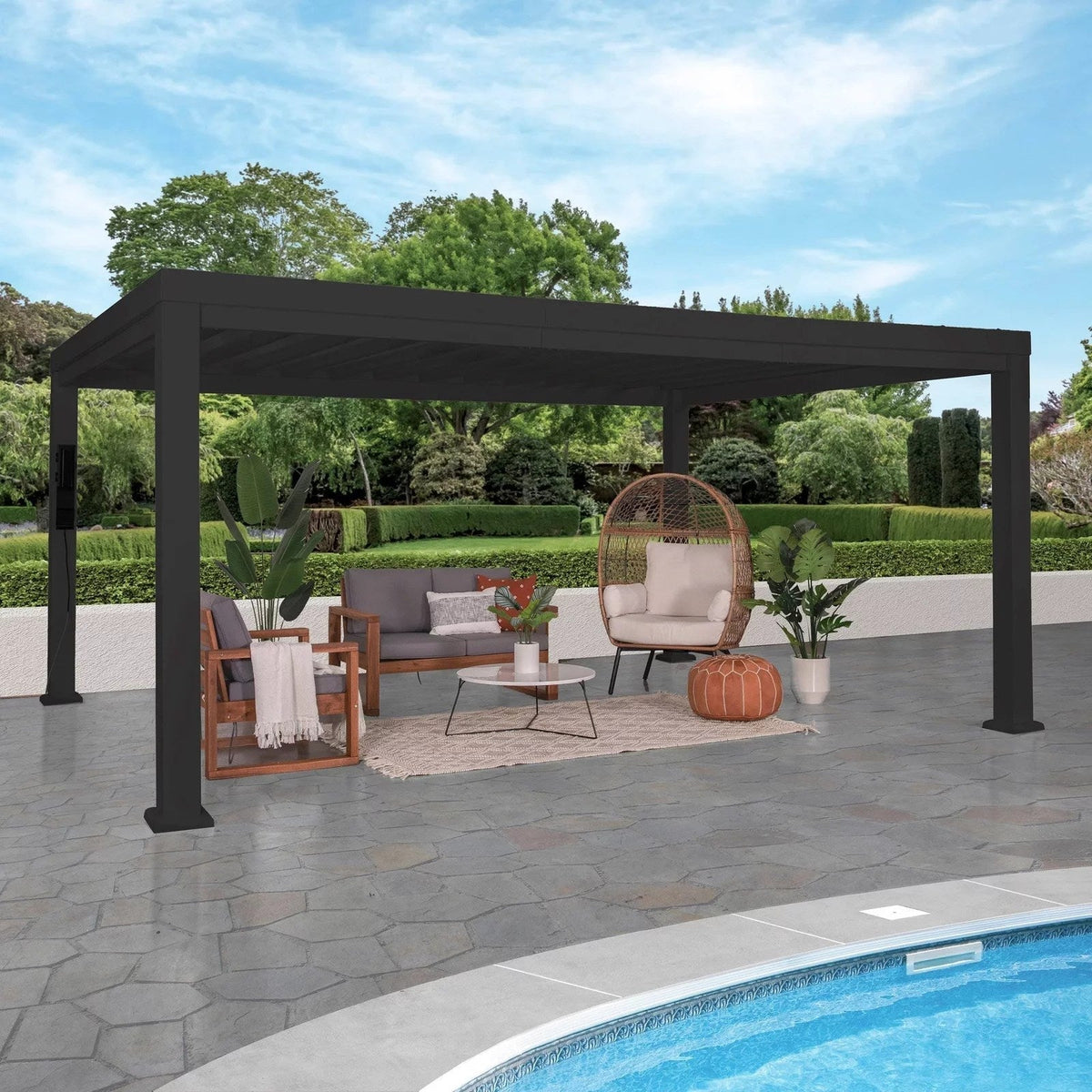 14x12 trenton modern steel pergola with sail shade soft canopy